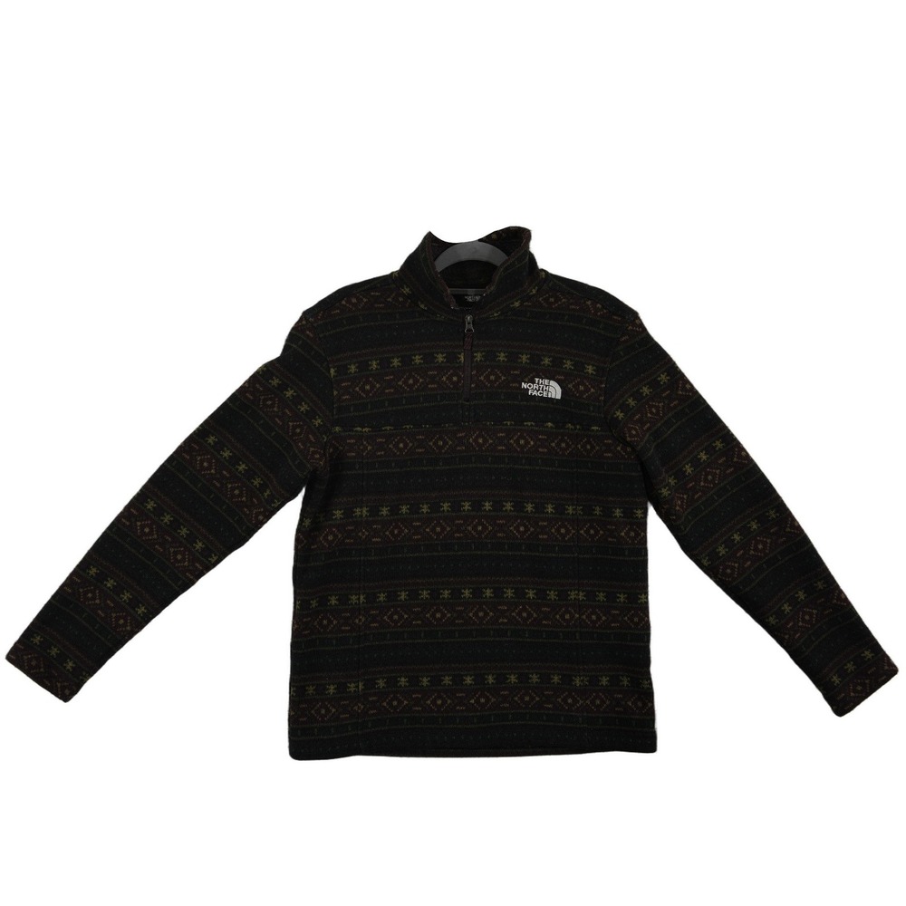 The North Face Fleece Pullover Men's Size Medium Black Fair Isle 1/4 Zip Sweater